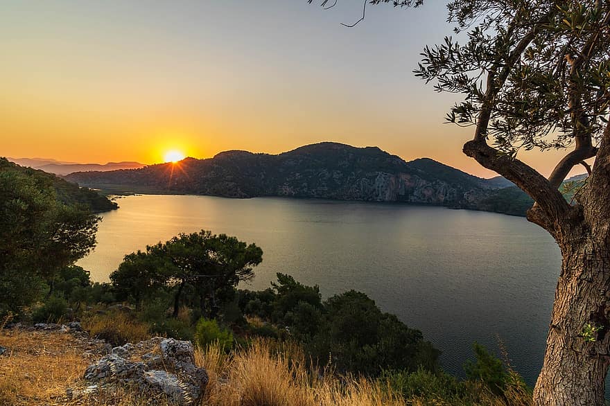 Turkey, Landscape, Sunset, Lake, Dead Sea, Ege, Sarsala Bay Is, Nature