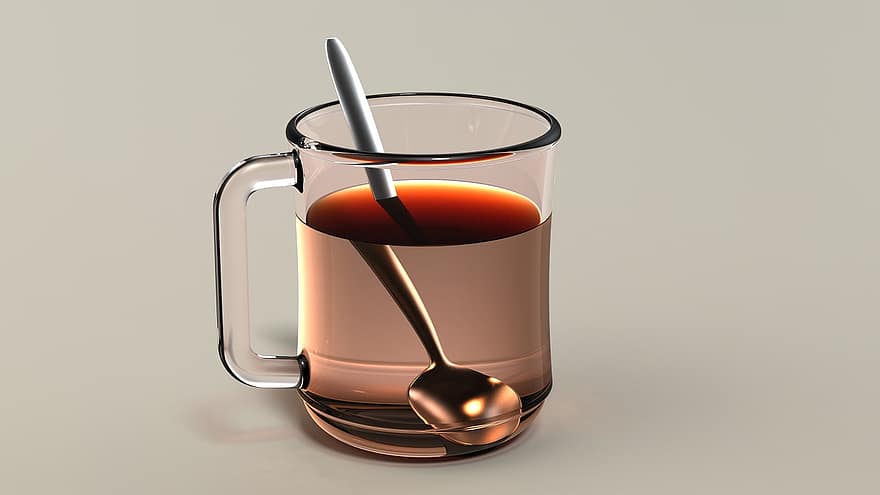 čaj, napít se, pohár, lžíce, šálek, šálek čaje, nápoj