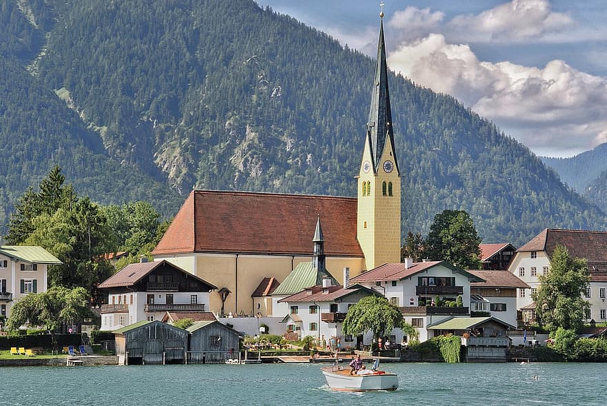 montañas, lago, rottach-egern, Tegernsee, baviera superior, naturaleza, turismo, vacaciones, arquitectura, agua, lugar famoso