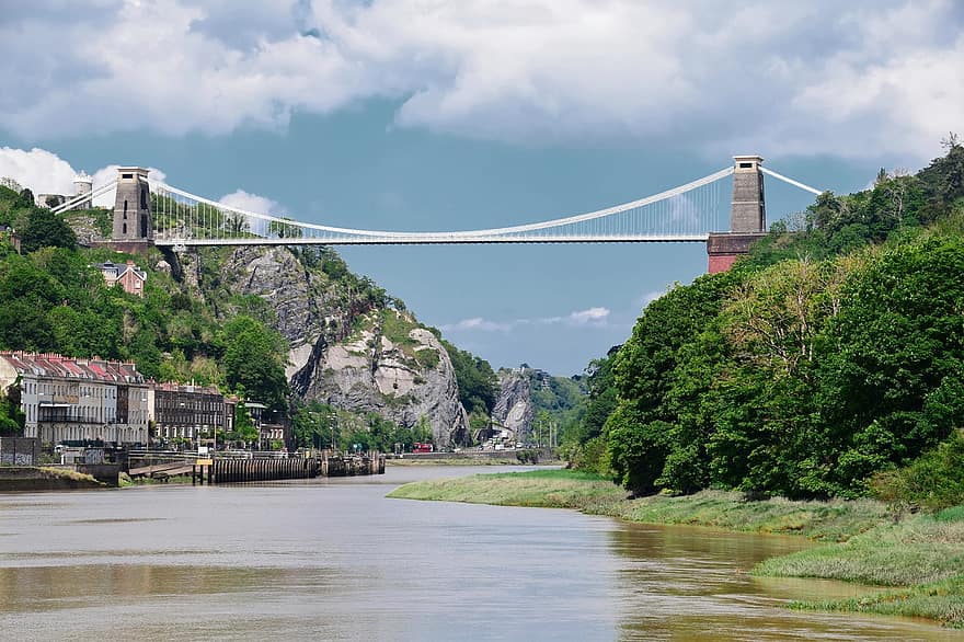 Bristol, brug, rivier-, Engeland, hangbrug, mijlpaal, stad-, stad, gebouwen, water