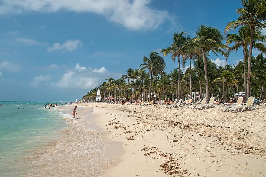 strand, caribbean, paradis, Palmer, Mexico, hav, sand, ferier, sommer, tropisk klima, turist resort