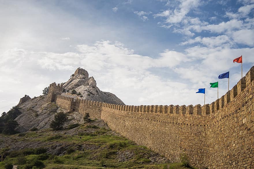 fortezza, parete, Torre, opere murarie, architettura, antichità, Crimea, sudak e novy svet, Genova, paesaggio, vecchio