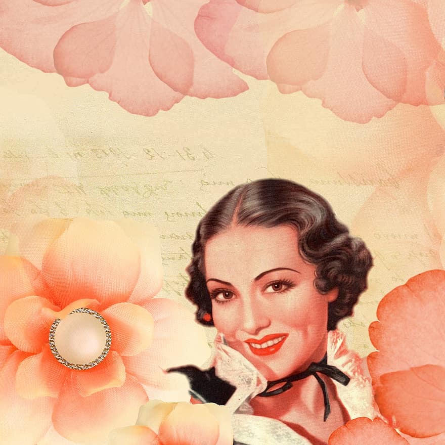 Background, Soft, Rose, Petals, Lady, Woman, Twenties, Scrapbook, Vintage, Flower, Ribbon