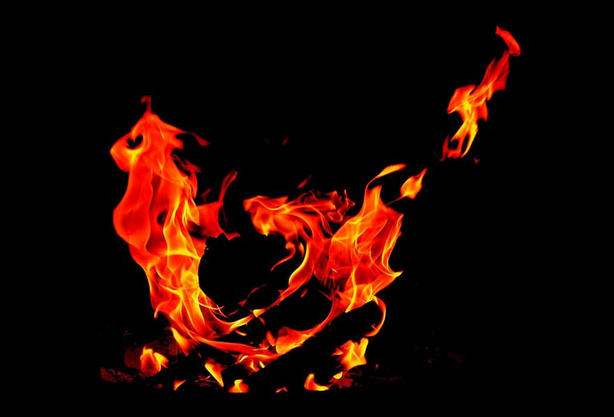 ogień, płomienie, ognisko, ciepło, gorąco