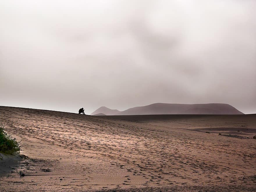 Desierto, al aire libre, paisaje, hombre, silueta, soledad