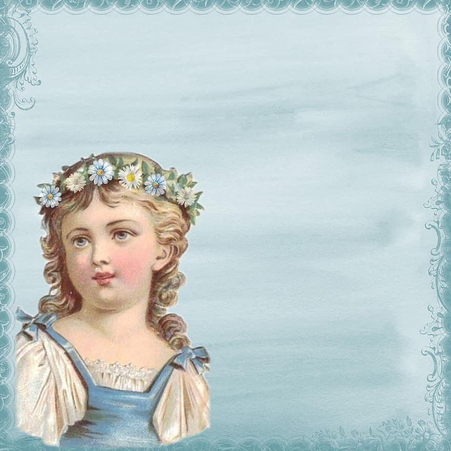 Girl, Vintage, Wallpaper, Female, Child, Kid, Young, Person, Portrait, Ornamental, Victorian