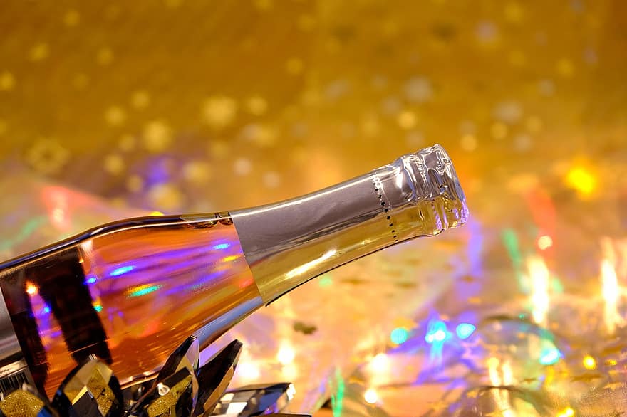 шампанское, бутылка, новый год, Канун Нового года, день нового года, напиток, алкоголь, вечеринка, праздновать