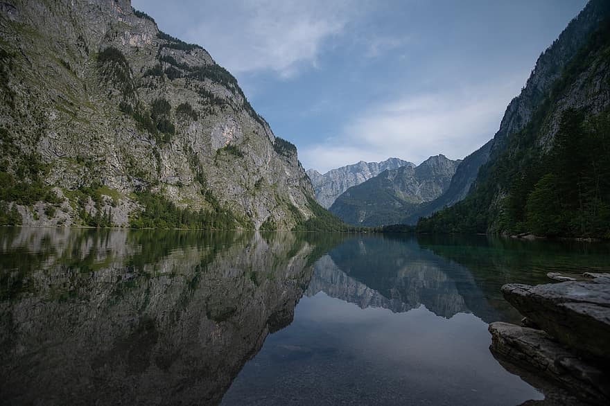 Obersee, berchtesgaden, Tyskland, alperna, natur, landskap, bergen, sjö, sommar