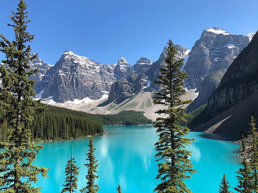 montanhas, lago, Canadá, banff, panorama, cênico