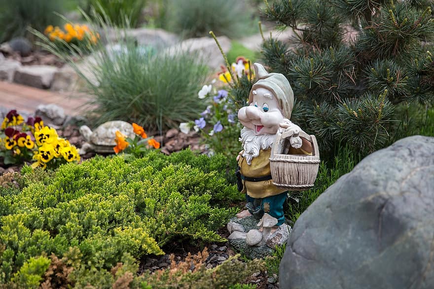 gnome, kerdil, peri, arca, keramik, dekorasi, alam, di luar rumah, penuh warna, imut, dekoratif