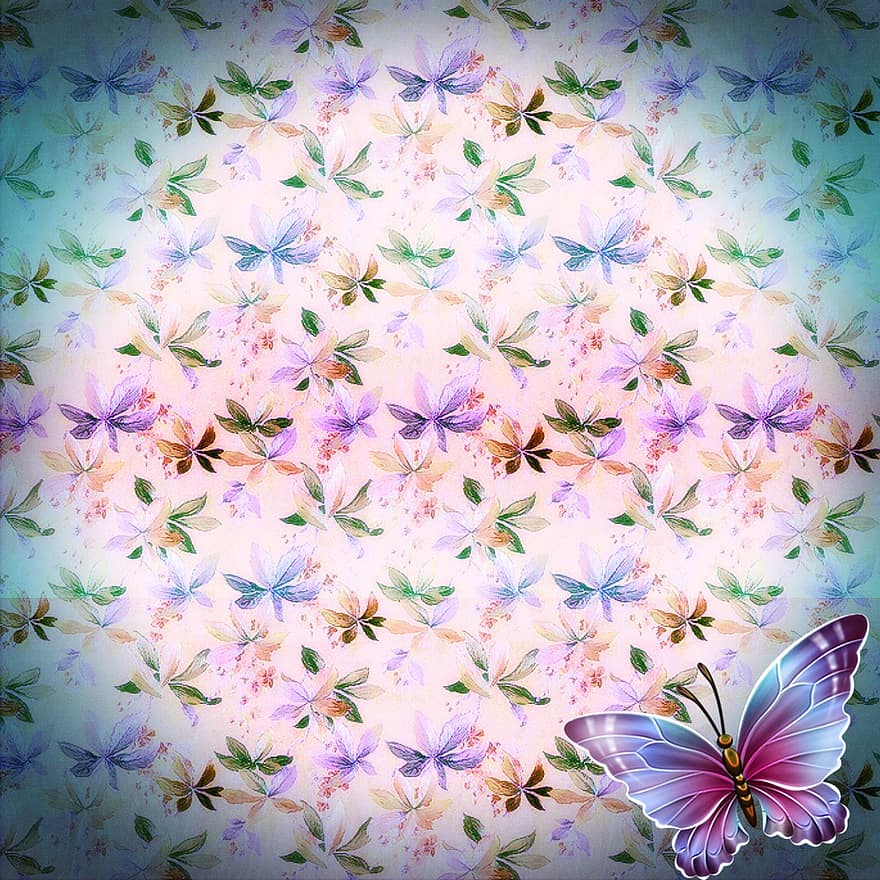 Background, Scrapbooking, Paper, Texture, Scrapbook, Heart, Butterfly, Floral, Vintage, Decorative, Page