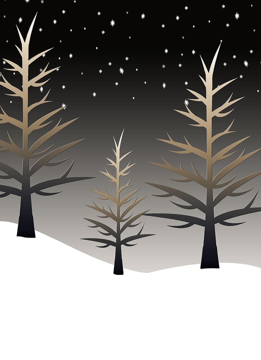 træer, ferie, kort, jul, xmas, natur, landskab, naturskøn, sne, vinter, sæson