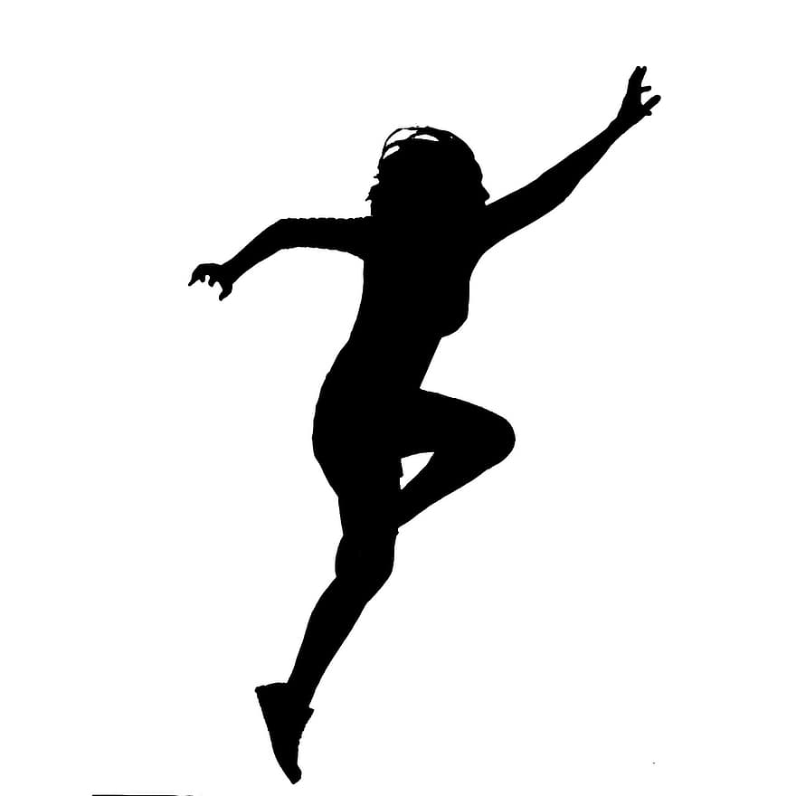 jumping, atractiv, femeie, negru