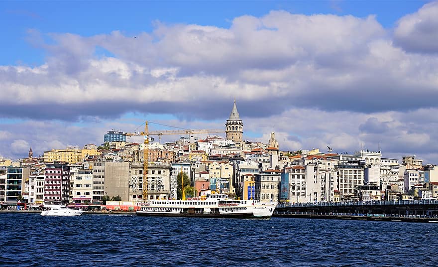 istanbul, hav, Tyrkia, galata, by, skyline