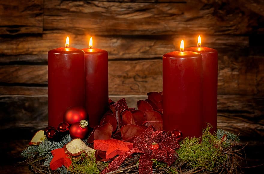 adventní věnec, Adventní období, příchod, předvánoční čas, světlo svíček, svíčky, plamen, světlo, hořet, Vánoce, vánoční šperky