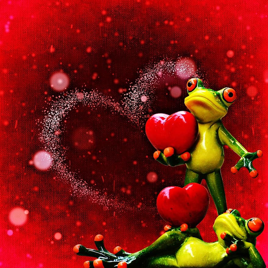 αγάπη, Ημέρα του Αγίου Βαλεντίνου, μαζί, φιλί, εραστές, αρμονία, χαριτωμένος, βάτραχος, ρομαντική μέρα του Αγίου Βαλεντίνου, ειδύλλιο, ευχετήρια κάρτα