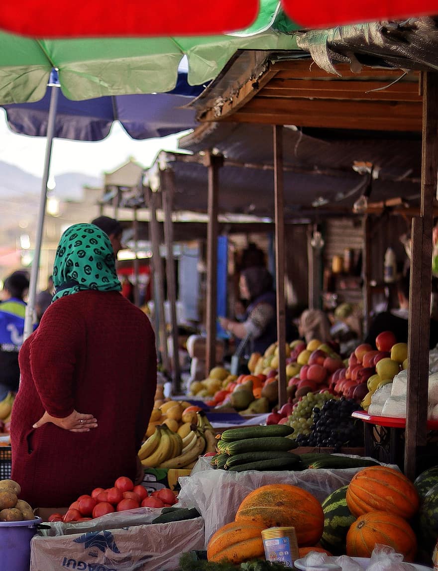 Market, sebzeler, Çiftçi marketi, Çeçenistan, Çarşı
