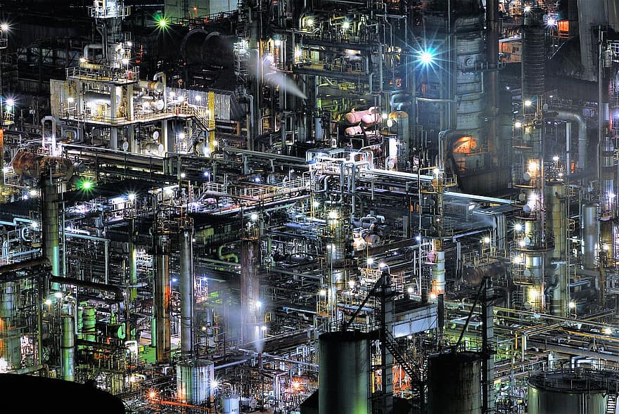 εργοστάσιο, σωλήνας, ατμός, βιομηχανία, Νύχτα, τεχνολογία, δομημένη δομή, διυλιστήριο, παραγωγή καυσίμων και ηλεκτρικής ενέργειας, κατασκευαστική βιομηχανία, ατσάλι