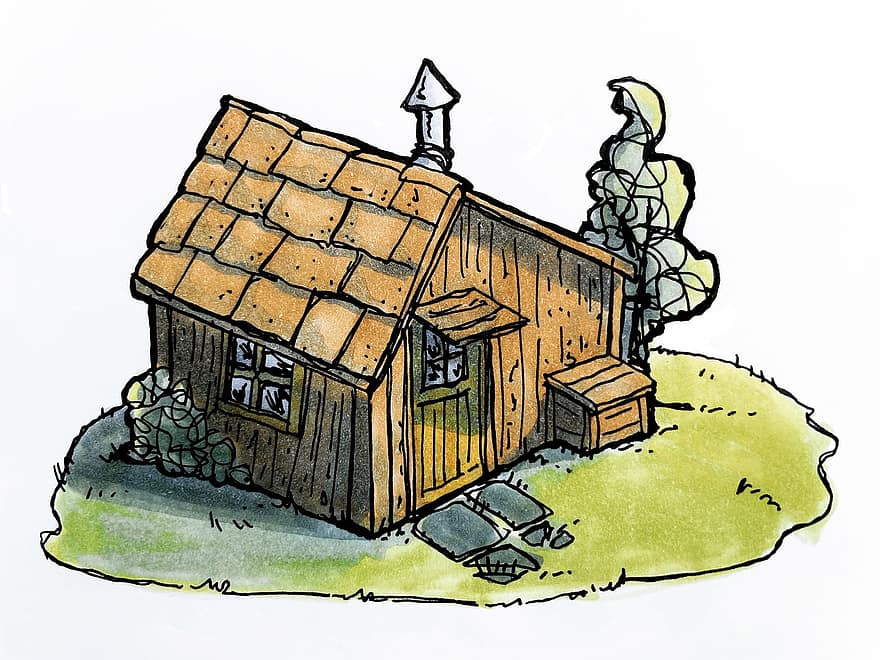 Haus, Kabine, Hütte, Zeichnung