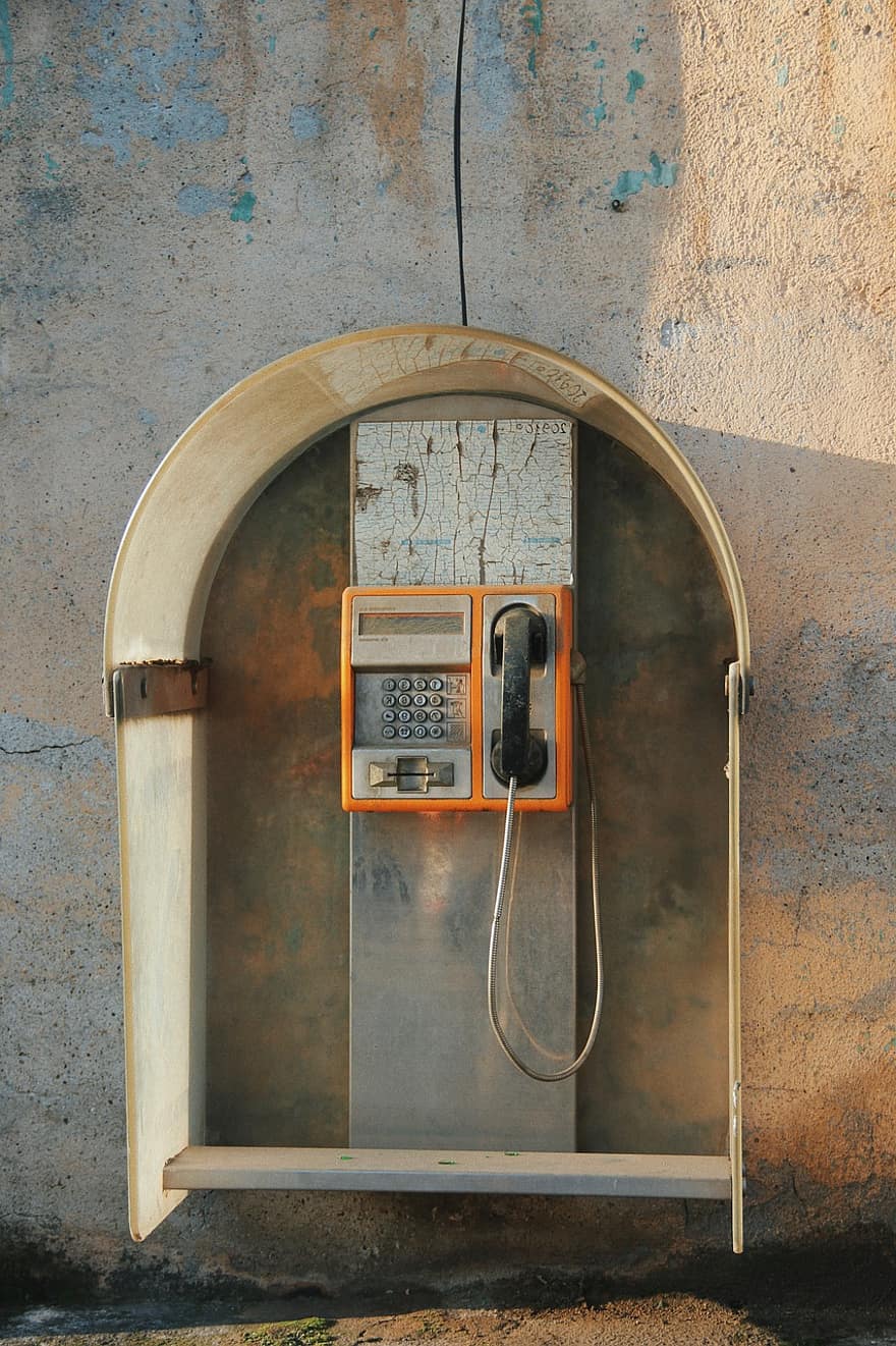 Telephone, Payphone, Booth, Phone, Vintage, Old, City, Resita, old-fashioned, technology, communication