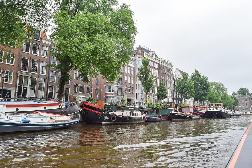 perahu, rumah perahu, sungai, kanal, amsterdam, Belanda, air