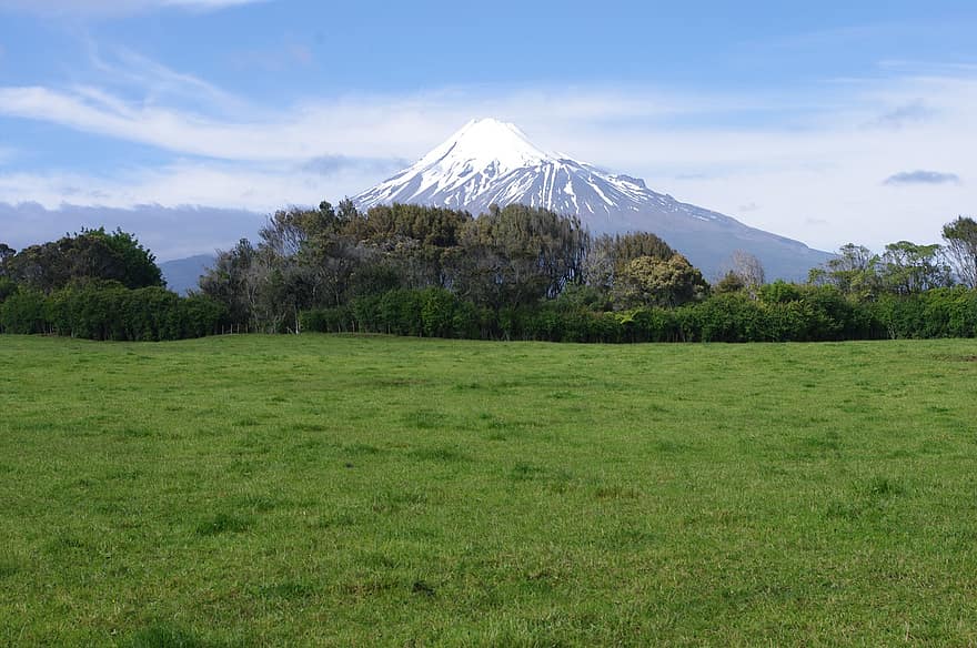 Gunung Egmont, gunung berapi, Selandia Baru, pemandangan, alam, taranaki, pegunungan yang tertutup salju, gunung, panorama, indah