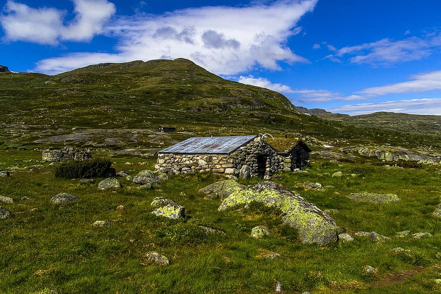 berg, byggnad, sten, natur, arkitektur, ljung, sommar, Hardangervidda bergsplatån