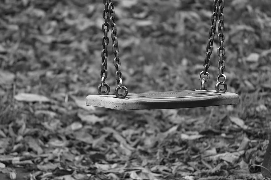 Swing, To Play, Park, Monochrome, Rock, Playground, Game Device, chain, swinging, wood, metal