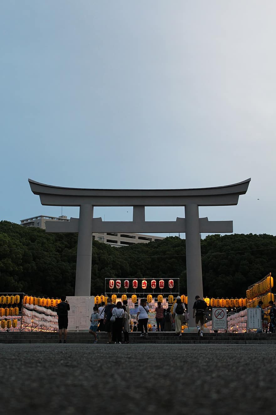 Japão, Fukuoka, santuário, torii, santuário de Xintoísmo, lanternas, cultura, cidade, arquitetura, lugar famoso, religião