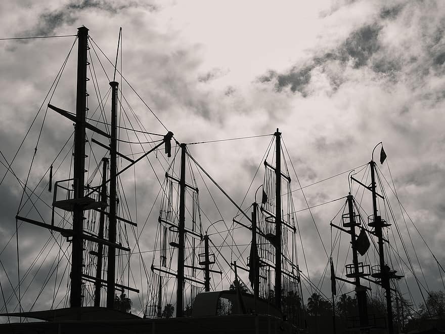 plachetnice, plachtění, stožáry, přístav, lodí, námořní plavidlo, jachta, plachta, stožár, jachting, lanoví