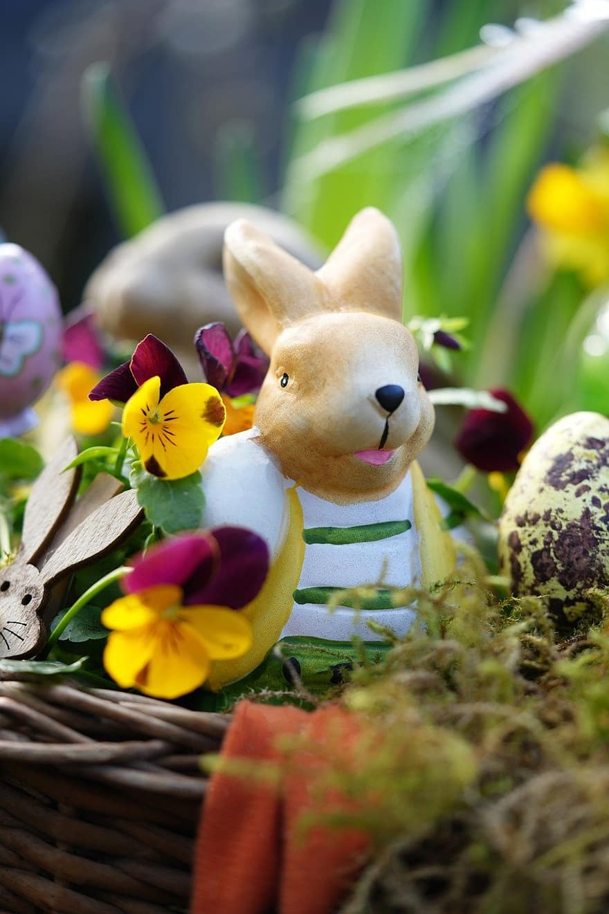 lapin de Pâques, Pâques, fête de pâques, décorations de pâques, décor de pâques, œuf de Pâques, fleur, Floraison, printemps, Couleur