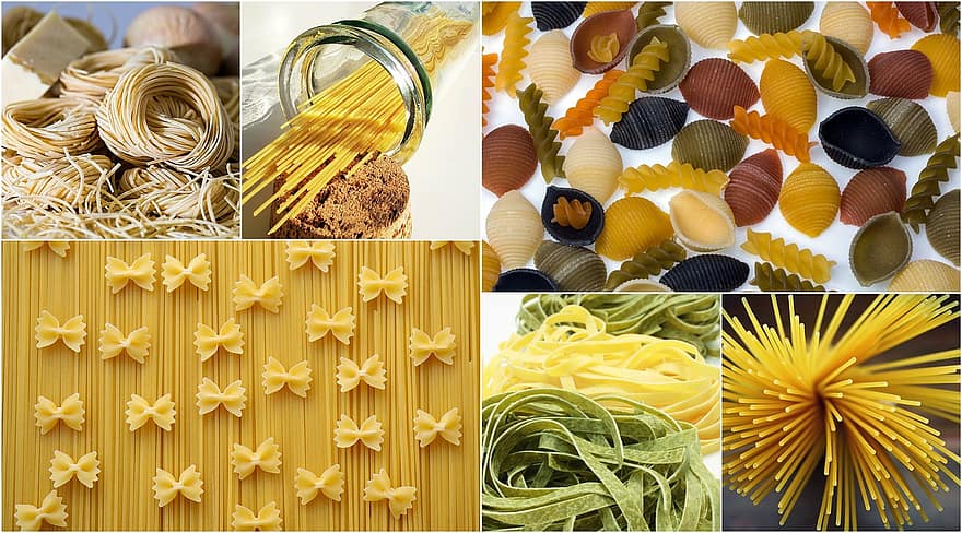 pasta, matkollasje, fotokollasje, mat, collage, middag, italiensk