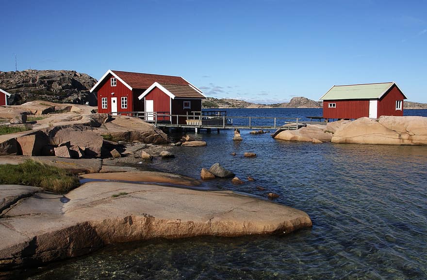 Zweden, eiland, dorp, West-Zweden, Bohuslän, zee