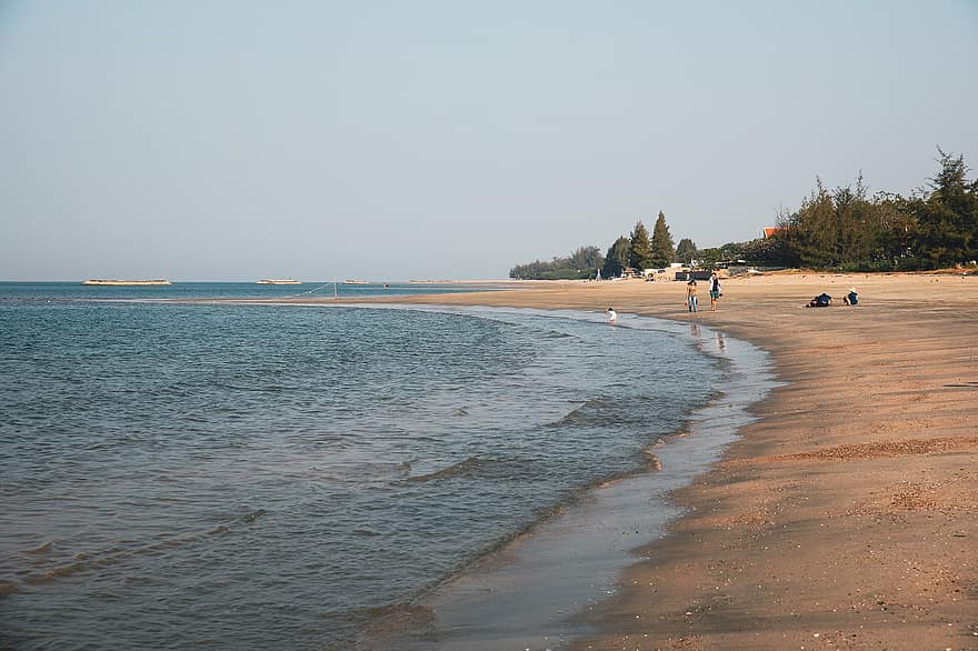 plaj, sahil, kıyı şeridi, deniz, arka fon, Tayland, cha-am, Phetchaburi, cennet