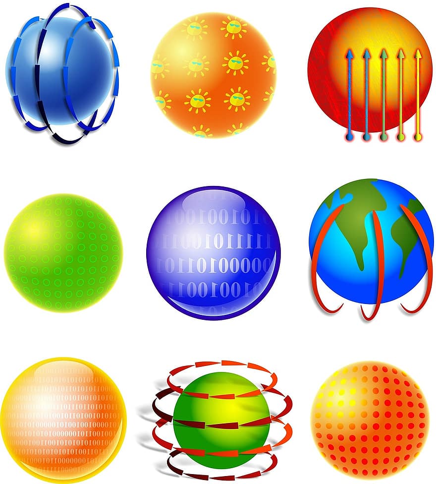 verden, globus, sfære, jorden, planet, logo, forretning, business logo, ikoner, sæt, rund