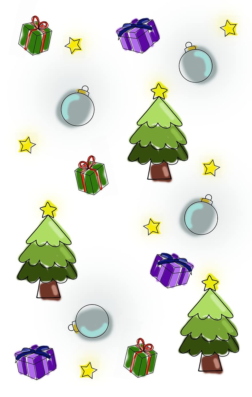Weihnachten, Weihnachtsbaum, Zeichnung, Weihnachtspapier, Weihnachtskarte, Design, Muster