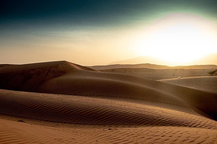 panorama, dunas, deserto, dunas de areia, destino, cenário, por do sol, muscat