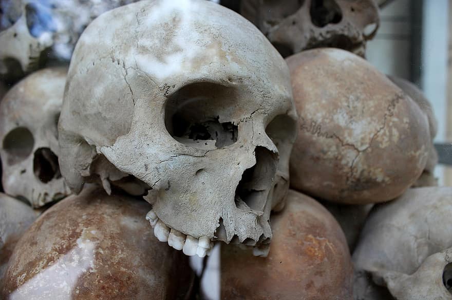 cranis, genocidi, assassinat, mort, humà, Cambodja, holocaust, matar, massa, horror, tomba