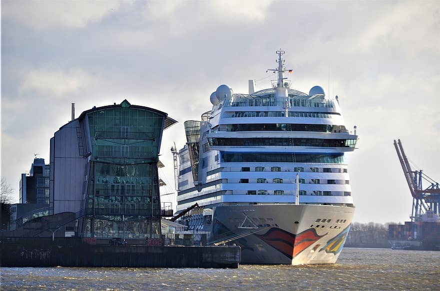 výletní loď, přístavní plavba, Hamburg, motivy portů, bouřka, mlhavý, hamburgensien, aida, přeprava, námořní plavidlo, Lodní doprava