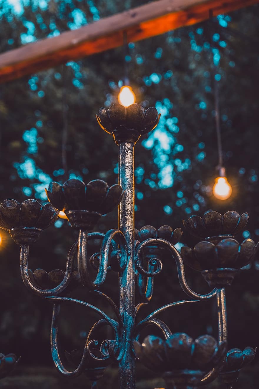 poste de iluminação, leve, decorativo, ao ar livre, noite, tarde, iluminação, decoração, fechar-se, foto, Fotógrafo Kamran Jafarpour