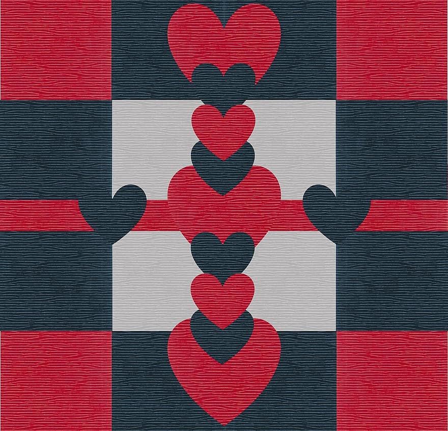 バレンタイン、心臓、愛、レザー、設計、赤、海軍、青、グレー、パターン、シンボル