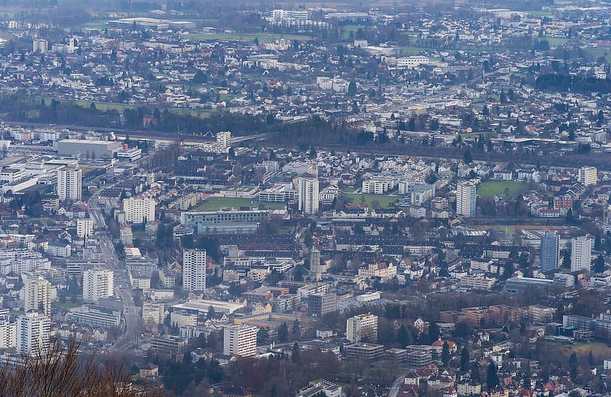 Stadt, Bregenz, Häuser, Bodensee, die Architektur, Stadtbild, Luftaufnahme, städtische Skyline, High Angle View, Wolkenkratzer, Gebäudehülle