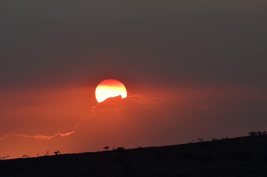 la nature, le coucher du soleil, paysage, lever du soleil, lewa, Kenya, Afrique, Soleil, ciel, des nuages, crépuscule