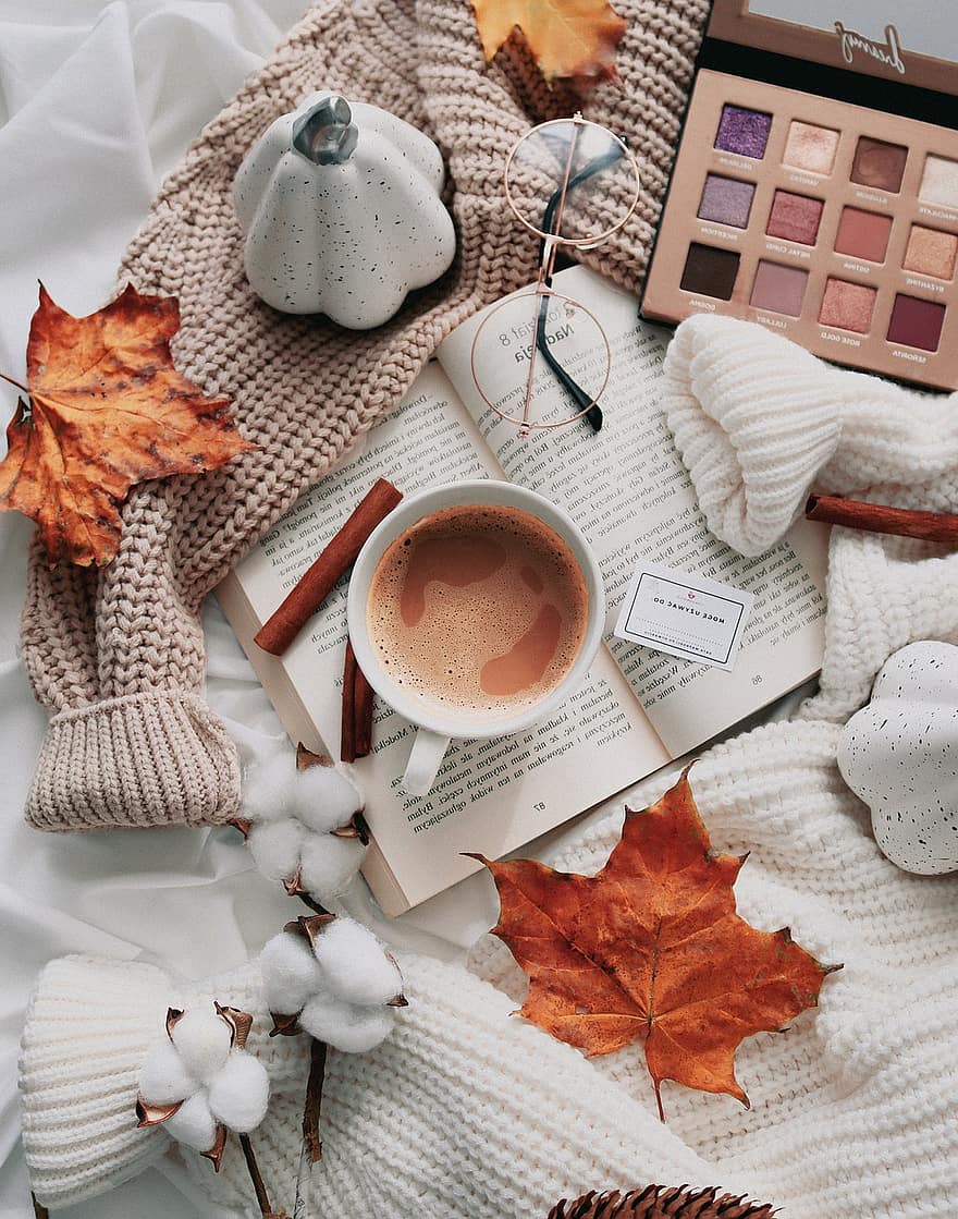 осень, кофе, flatlay, лист, время года, напиток, фоны, Таблица, зима, мода, высокая температура