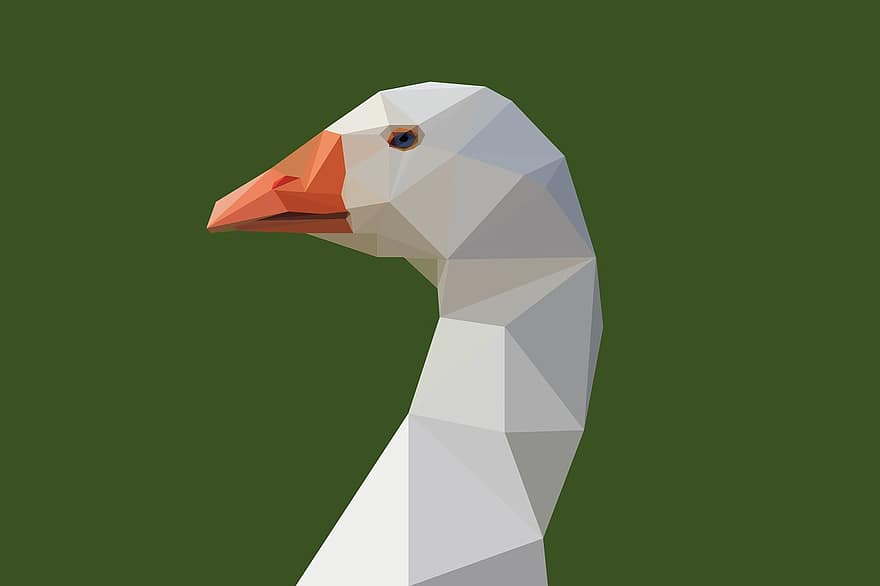 Goose, Poultry, Farm, Low Poly, Bird, Water Bird, Animal, Nature, Bill, Plumage, Feather