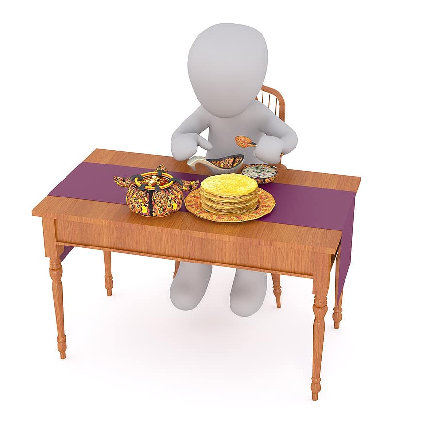खा, टेबल, Gedeckter तालिका, सेवा कर, नाश्ता, रोटी, खाना, सफेद पुरुष, 3 डी मॉडल, पृथक, 3 डी