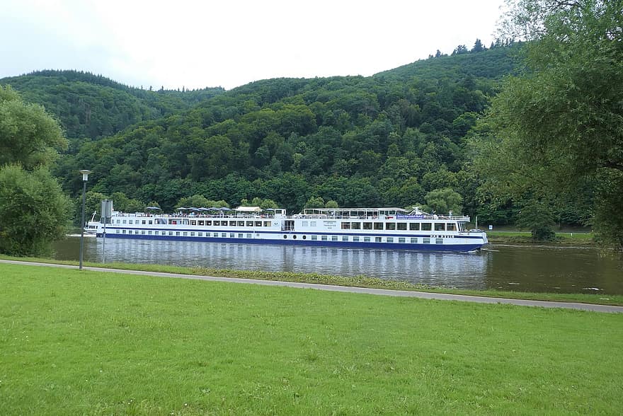 kruizinis laivas, laivas, Moselle, Vokietija, upė, šventė, kelionė, vanduo, vasara, kraštovaizdį, žalia spalva