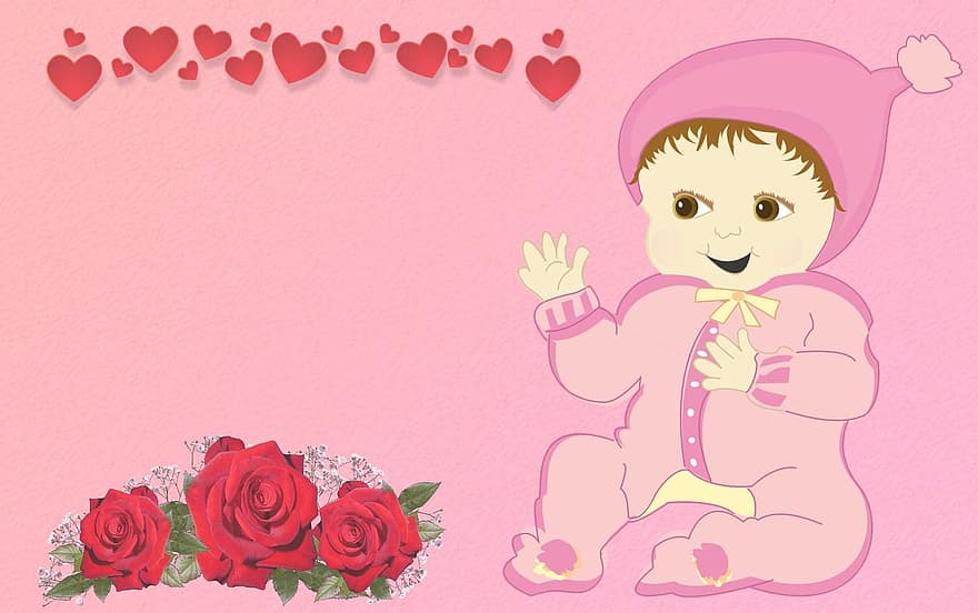 бебе, раждане, възроден, поздрав, карта, пощенска картичка, поздравителна картичка, момиче, прероди, роден, розов