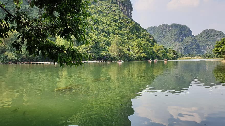 rio, natureza, ninh binh, Vietnã, cenário, montanhas, agua