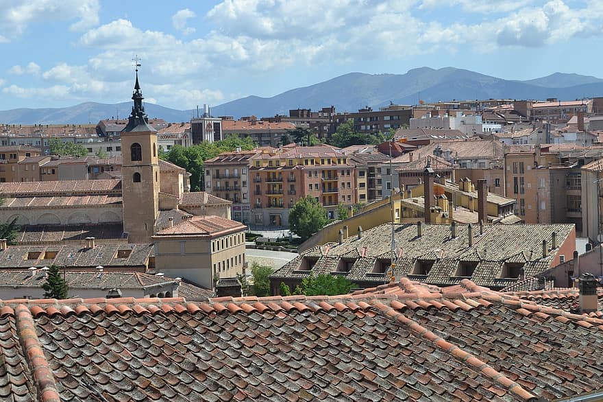 Segovia, Espagne, ville, immeubles, paysage, toit, architecture, tuile, paysage urbain, extérieur du bâtiment, endroit célèbre